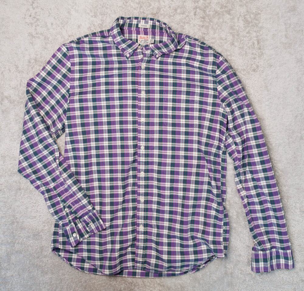 J. Crew Purple and Green Classic Long Sleeve Button Down Oxford Shirt Mens XLT